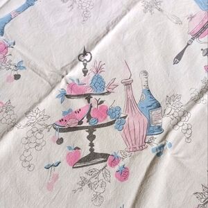 FABULOUS MCM HEAVY LINEN TABLECLOTH WITH BEAUTIFUL PASTEL DESIGNS!